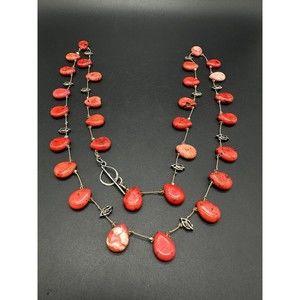 Vintage Dyed Elegant Coral Sterling silver  Necklace 34”